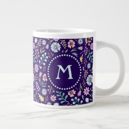 Monogram Floral Whimsical Boho Pattern Jumbo Mok