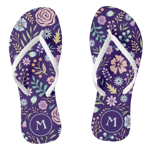 Monogram Floral Whimsical Boho Pattern Teenslipper Teenslippers (Voetbed)
