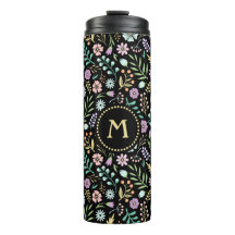 Monogram Floral Whimsical Boho Thermal Tumbler