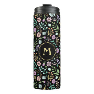 Monogram Floral Whimsical Boho Thermal Tumbler Thermosbeker