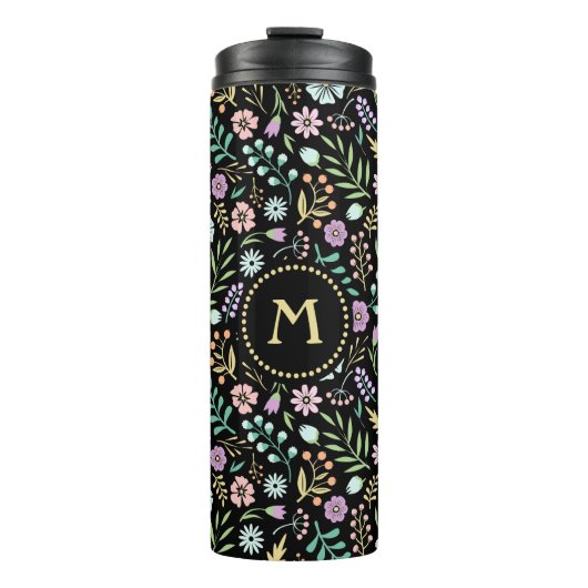 Monogram Floral Whimsical Boho Thermal Tumbler Thermosbeker (Voorkant)