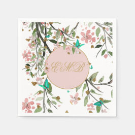 Monogram Floral White Pink Elegant Gold Birthday Servet