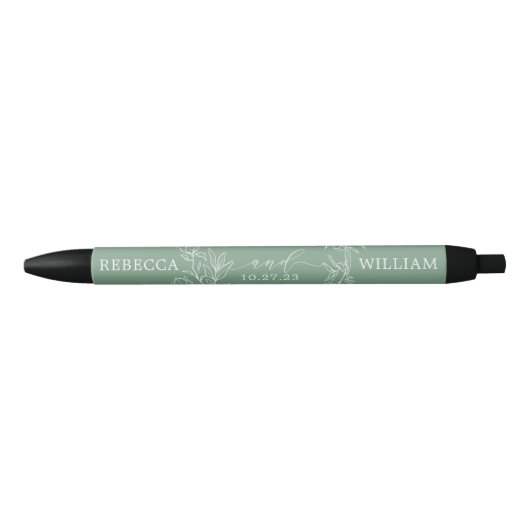 Monogram Floral Wildbloemen met groene schets Zwarte Inkt Pen (Voorkant)