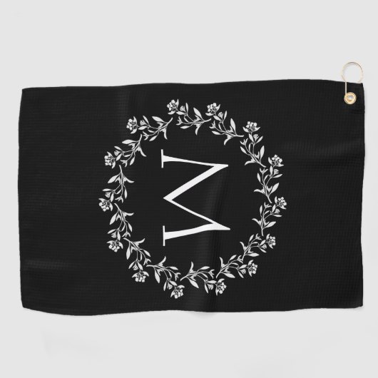 Monogram Floral Wreath Golfhanddoek (Horizontaal)