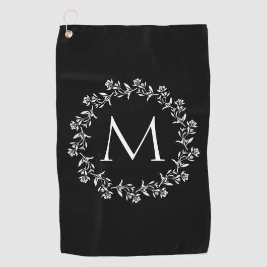 Monogram Floral Wreath Golfhanddoek (Voorkant)