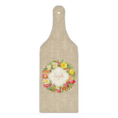 Monogram  Floral Wreath Linen Cutting Board Snijplank (Voorkant)