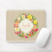 Monogram  Floral Wreath Linen Lace Mousepad Muismat (Met muis)