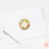 Monogram  Floral Wreath Linen Round Sticker (Envelop)