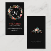 Monogram Floral Wreath Visitekaartje (Voorkant / Achterkant)