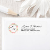 Monogram Floral Wreath Weddenschap Label (Insitu)
