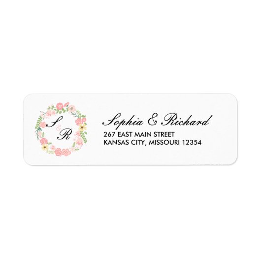 Monogram Floral Wreath Weddenschap Label (Voorkant)