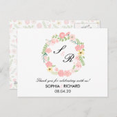 Monogram Floral Wreath Wedding Dank je Briefkaart (Voorkant / Achterkant)