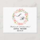 Monogram Floral Wreath Wedding Dank je Briefkaart (Voorkant)