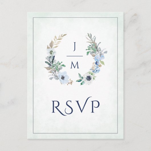 Monogram Floral Wreath Wedding Meal Choice RSVP Briefkaart (Voorkant)