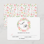 Monogram Floral Wreath Wedding RSVP Kaart (Voorkant / Achterkant)
