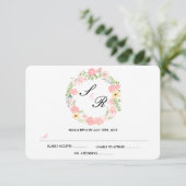 Monogram Floral Wreath Wedding RSVP Kaart (Staand voorkant)