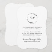Monogram Floral Wreath White Script Wedding Kaart (Voorkant / Achterkant)