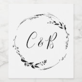 Monogram Floral Wreath White Script Wedding Wijn Etiket (Enkel label)