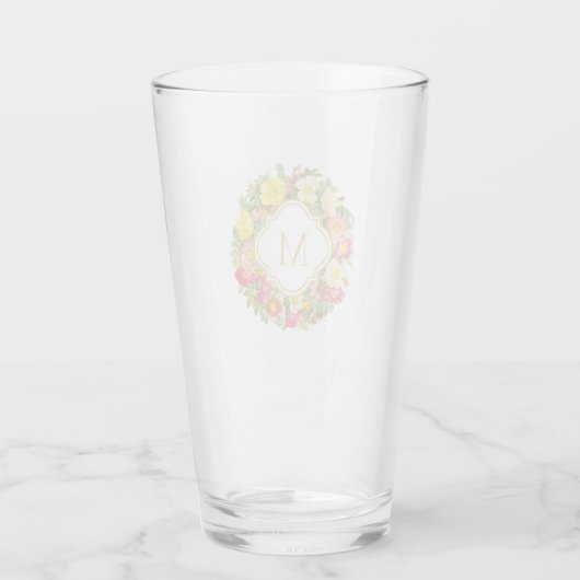 Monogram  Floral Wreath Wilde Rozen Glas (Achterkant)