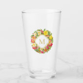 Monogram  Floral Wreath Wilde Rozen Glas (Voorkant)