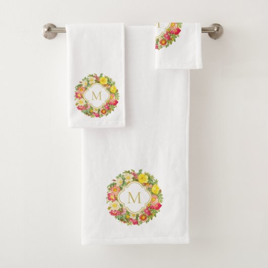 Monogram  Floral Wreator Towel Set Bad Handdoek (Insitu)