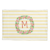 Monogram Floral Wreator Waterverf Stripes  Kussensloop (Achterkant)