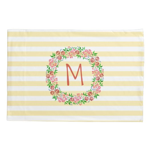 Monogram Floral Wreator Waterverf Stripes  Kussensloop (Achterkant)