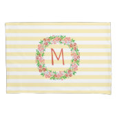 Monogram Floral Wreator Waterverf Stripes  Kussensloop (Voorkant)
