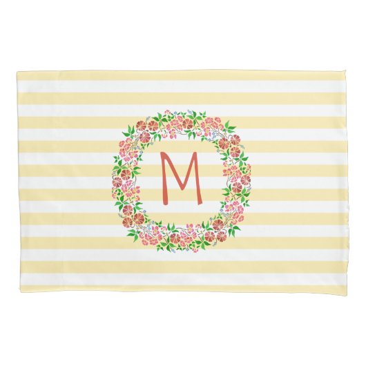 Monogram Floral Wreator Waterverf Stripes  Kussensloop (Voorkant)