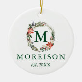Monogram Floral WreatPas getrouwd PHOTO BACK Keramisch Ornament (Voorkant)