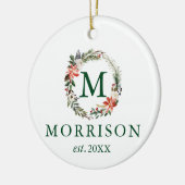 Monogram Floral WreatPas getrouwd PHOTO BACK Keramisch Ornament (Links)