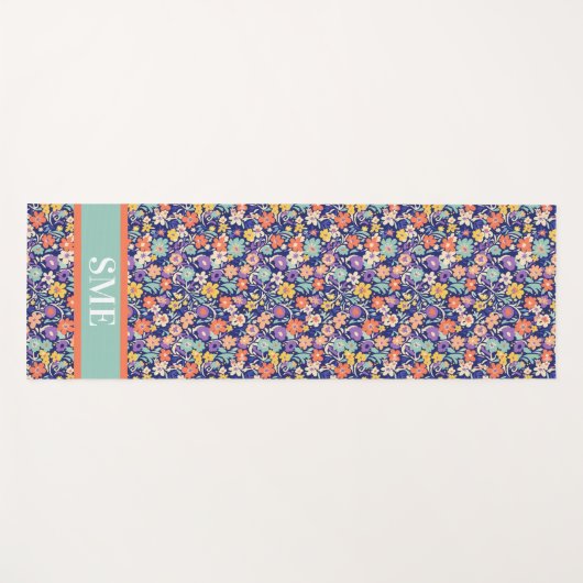 Monogram Floral Yoga Mat - Custom Initial Mat (Voorkant (horizontaal))
