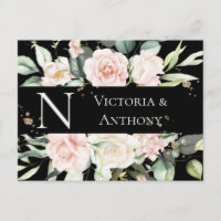 Monogram Floral Zwarte Waterverf sparen de Datum