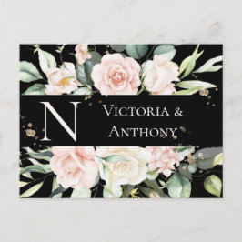 Monogram Floral Zwarte Waterverf sparen de Datum Briefkaart
