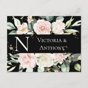 Monogram Floral Zwarte Waterverf sparen de Datum Briefkaart