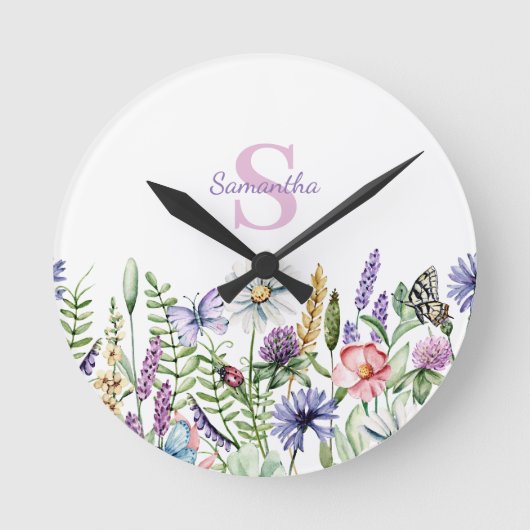 Monogram Florale Botanische naam Ronde Klok (Voorkant)