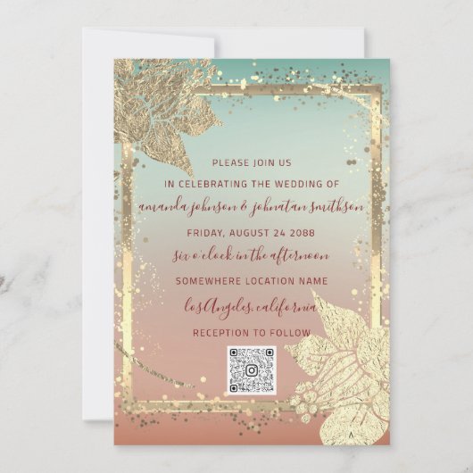 Monogram Florals Faux Gold Lijst QR Code Ombre Kaart (Voorkant)