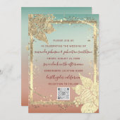Monogram Florals Faux Gold Lijst QR Code Ombre Kaart (Voorkant / Achterkant)