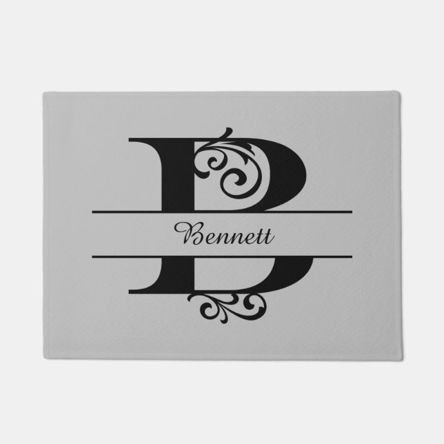 Monogram Flourish Letter B met de naam Doormat Deurmat (Voorkant)