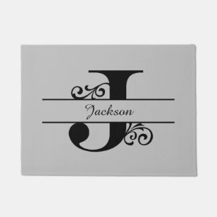 Monogram Flourish Letter J met naam Doormat Deurmat