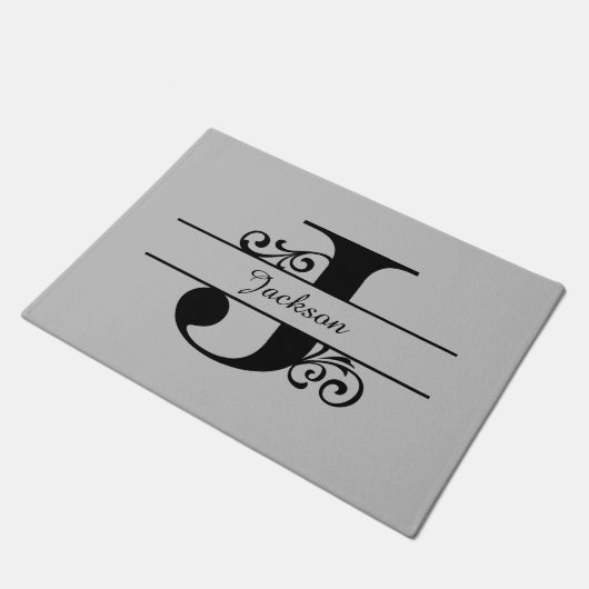 Monogram Flourish Letter J met naam Doormat Deurmat (Schuin)