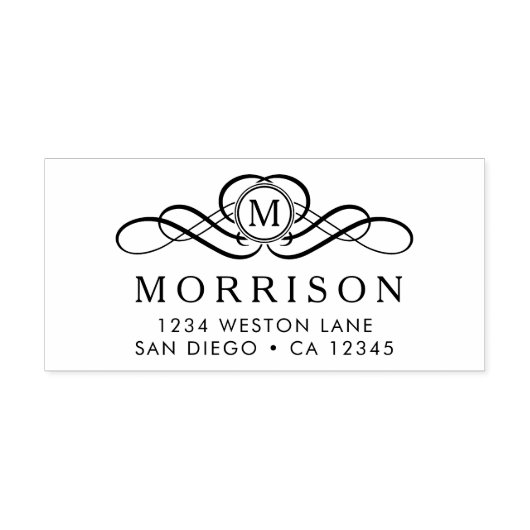 Monogram Flourish retouradres Zelfinktende Stempel (Design)