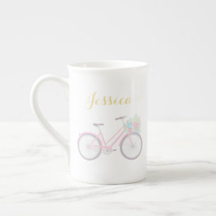 Monogram Flower Bicycle Cute Pastel China Mok