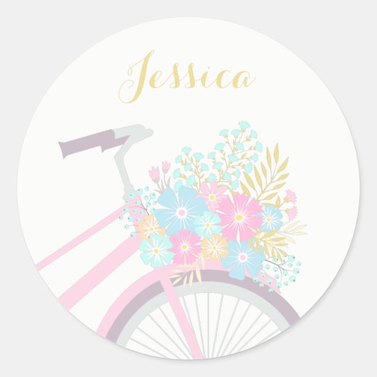 Monogram Flower Bicycle Cute Pastel Sticker (Voorkant)