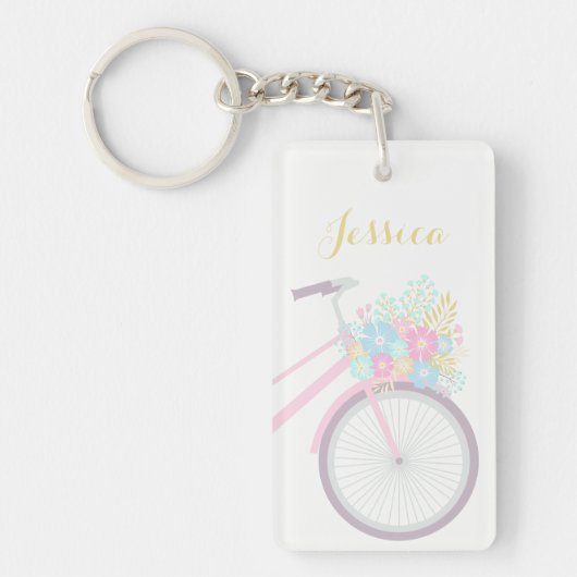 Monogram Flower Bicycle Wishing Great Day Sleutelh Sleutelhanger (Voorkant)