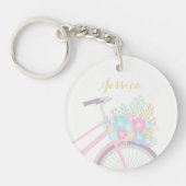 Monogram Flower Bicycle Wishing Great Day Sleutelh Sleutelhanger (Voorkant)