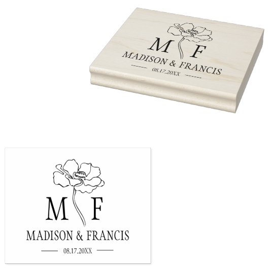 Monogram Flower Custom Weddenschap Bag Rubberstempel (Gestempeld)