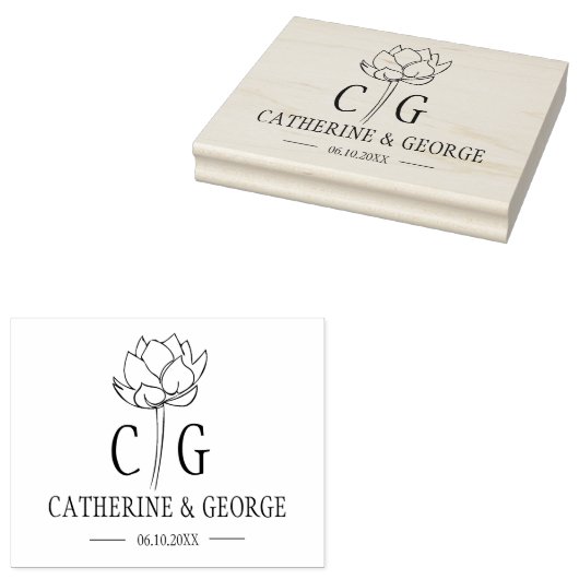 Monogram Flower Custom Weddenschap Bag Rubberstempel (Gestempeld)