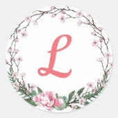 Monogram Flowered Ronde Sticker (Voorkant)