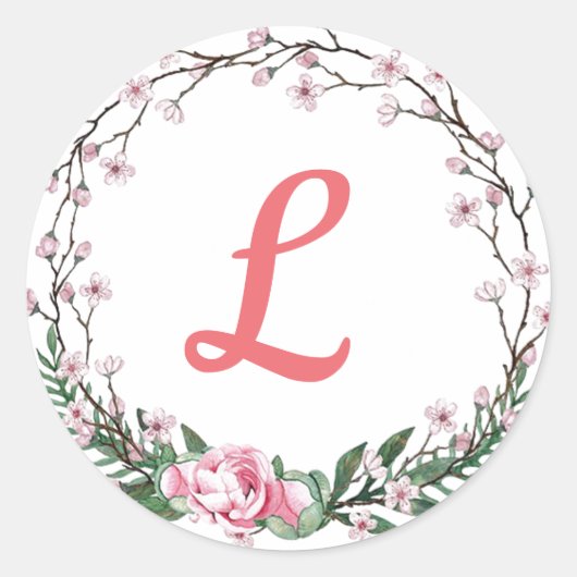 Monogram Flowered Ronde Sticker (Voorkant)